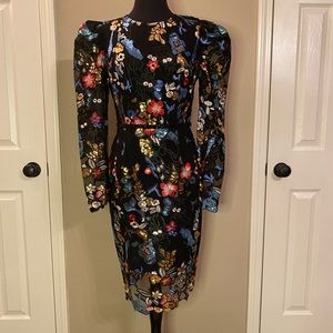 BRONX & BANCO Sequin Mesh Floral Cocktail Dress